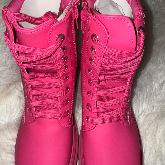 Tevos Fuchsia Lace Up Combat Boots - Picture 4 of 9